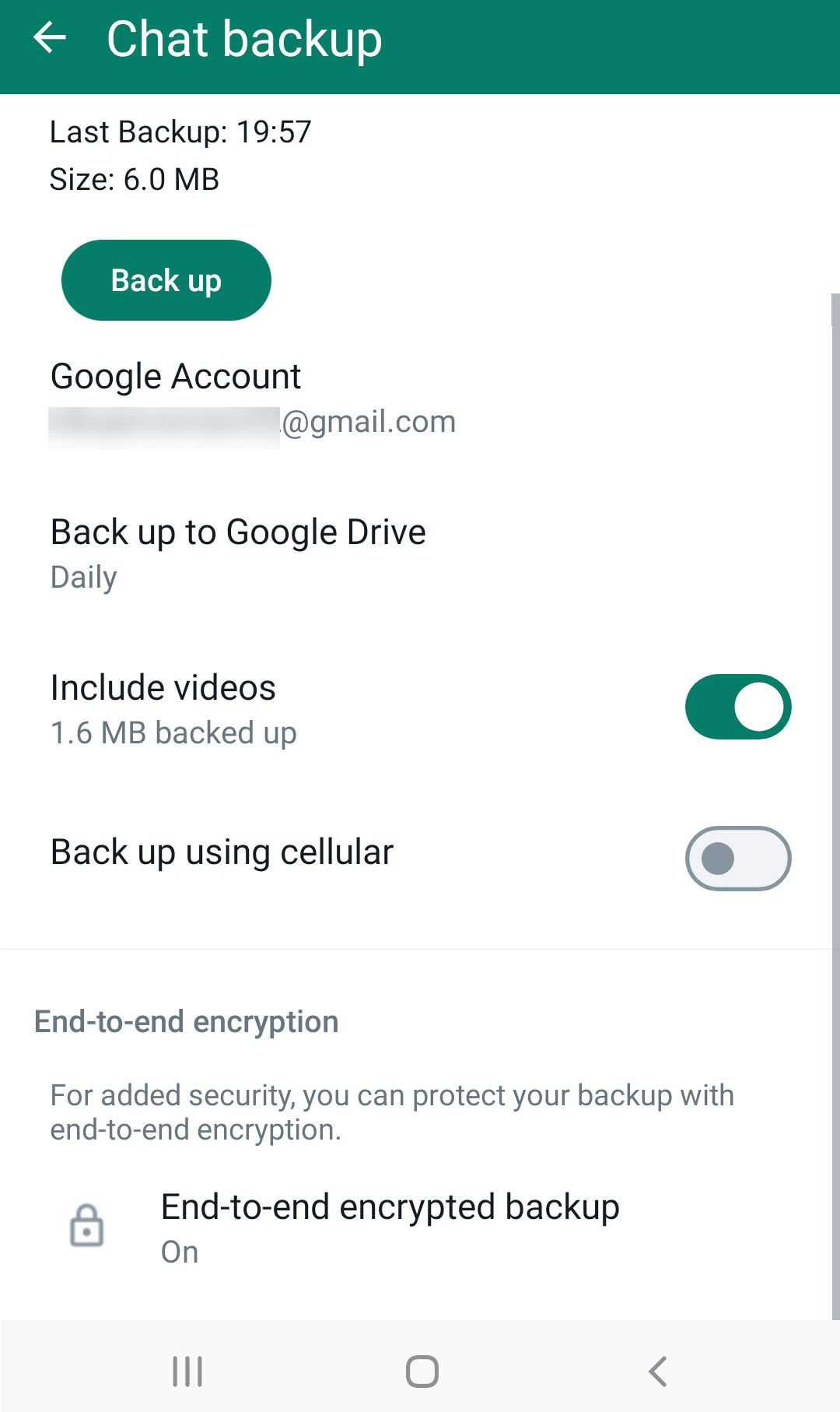 Backup Encryption options in Android WhatsApp settings