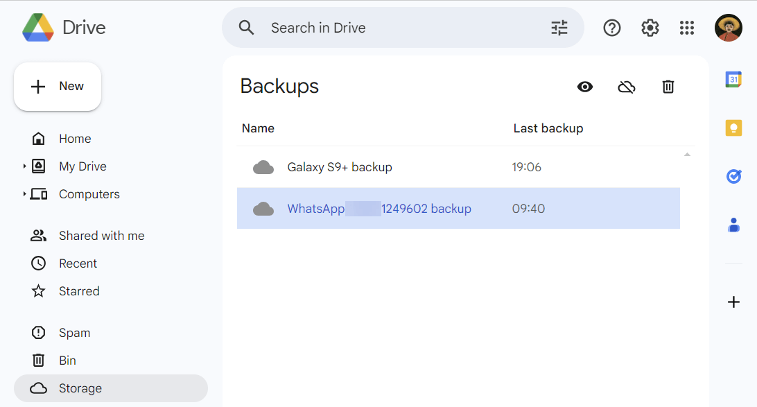 Android WhatsApp backup in Google Drive