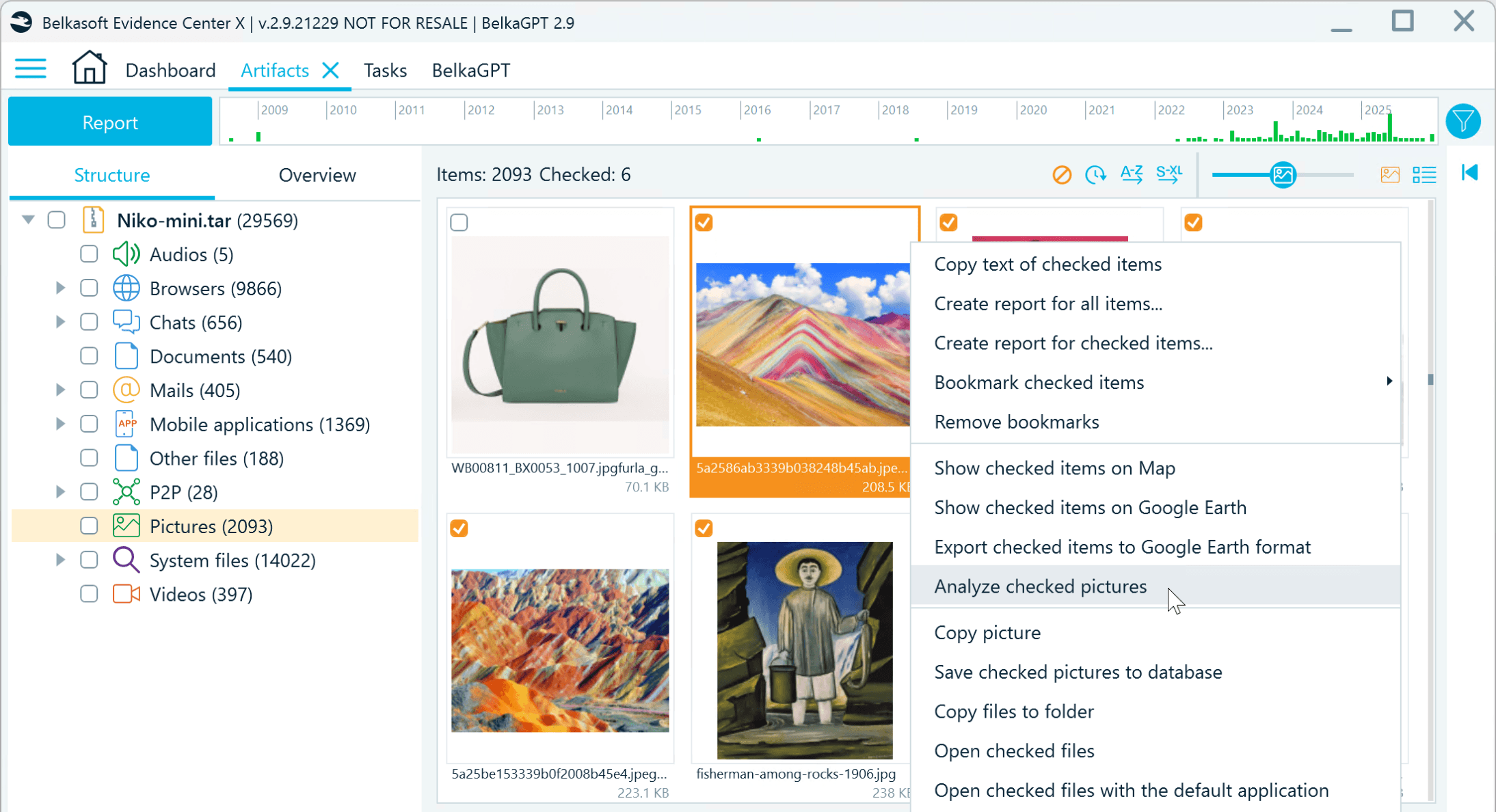 Several pictures selected to analyze with BelkaGPT