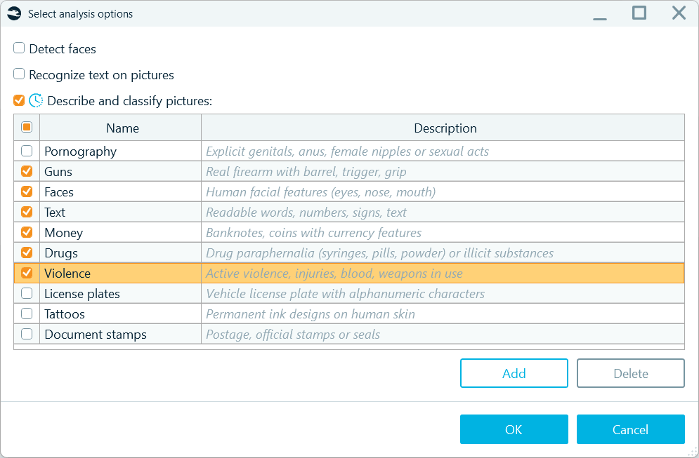 Predefined classes available in Belkasoft X
