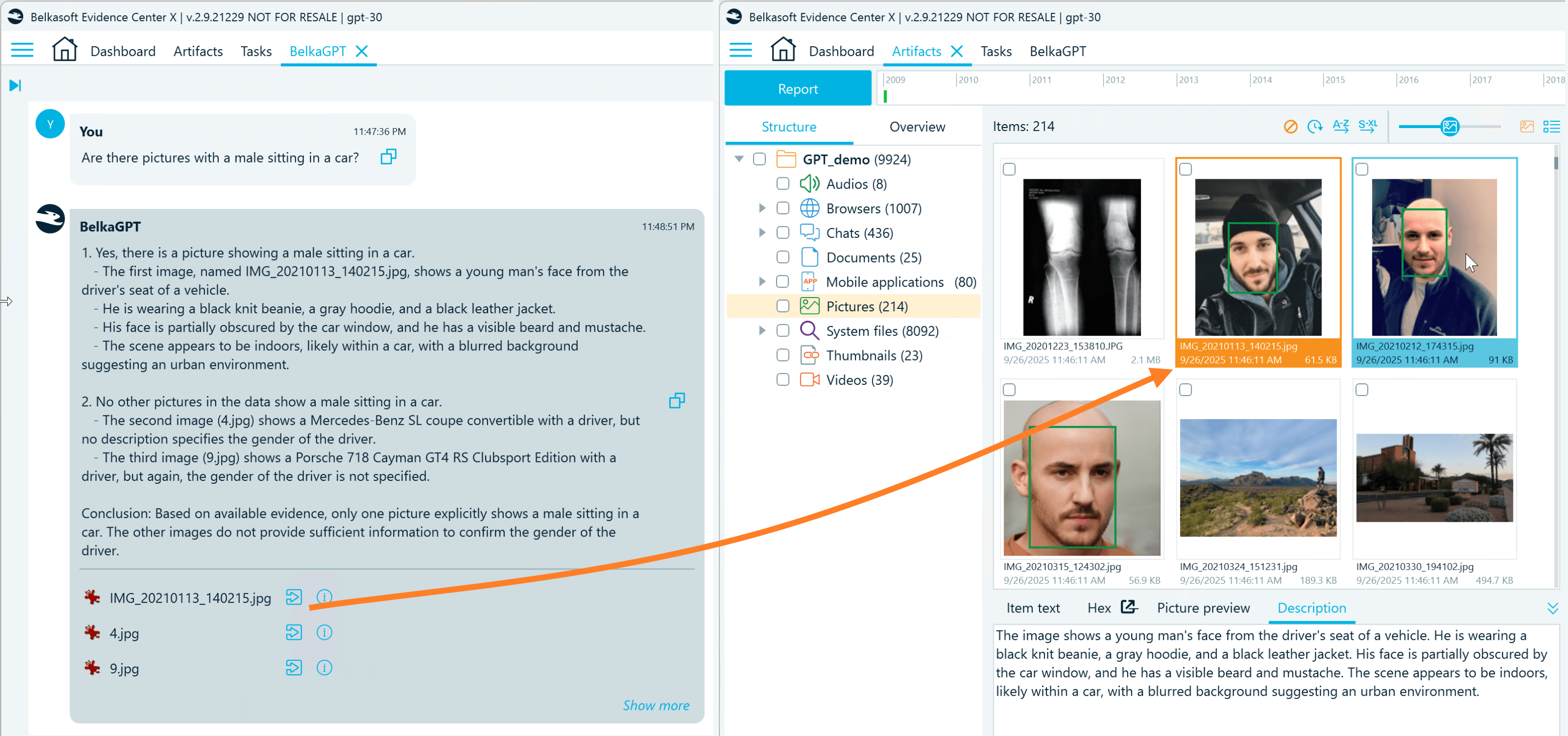 BelkaGPT answering a questions and retrieving relevant pictures