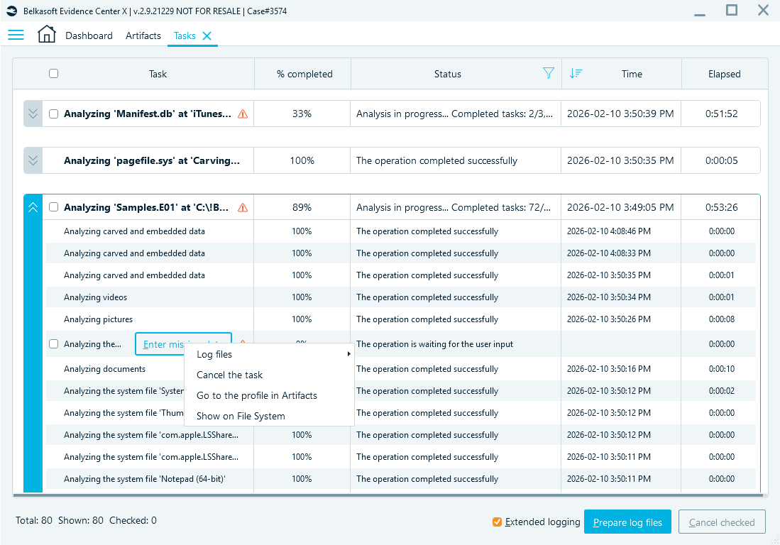 Cancelling the task during processing in Belkasoft.
