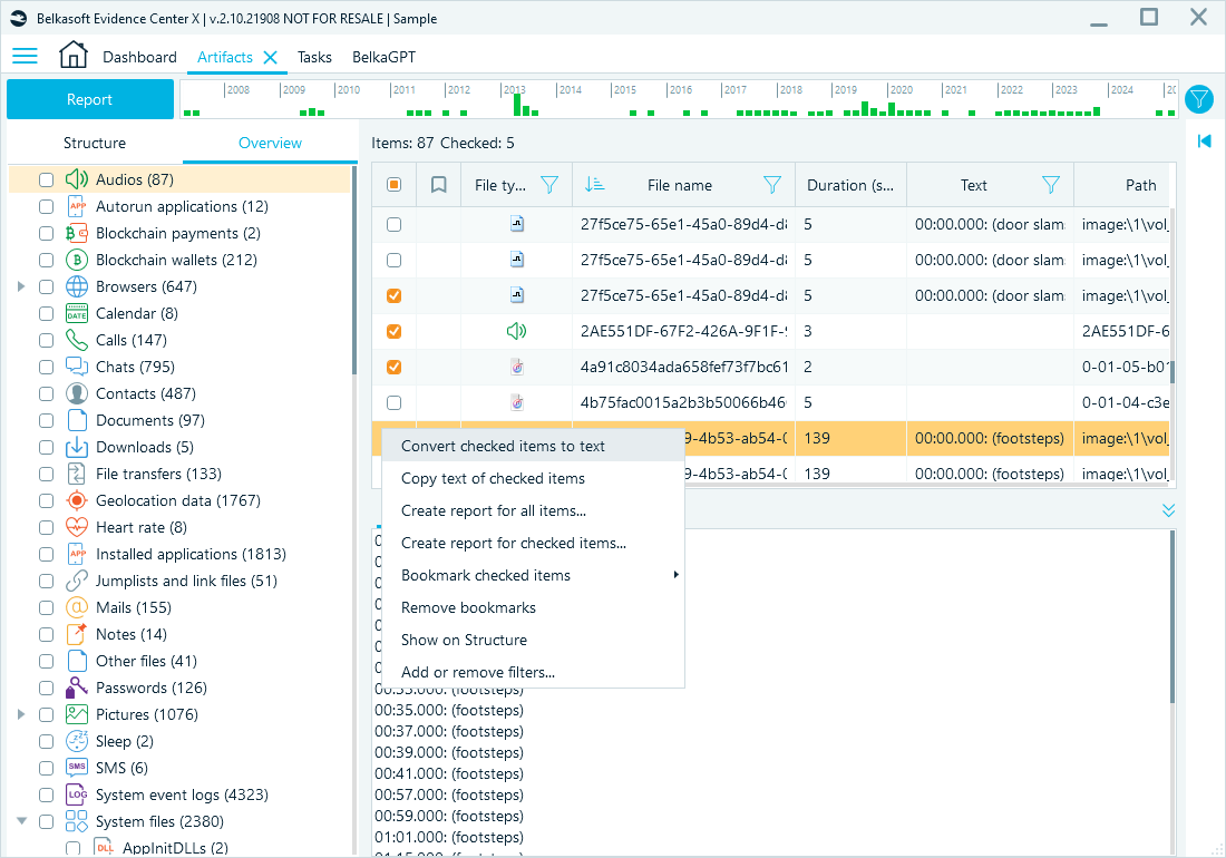 Running speech-to-text recognition on selected audios.