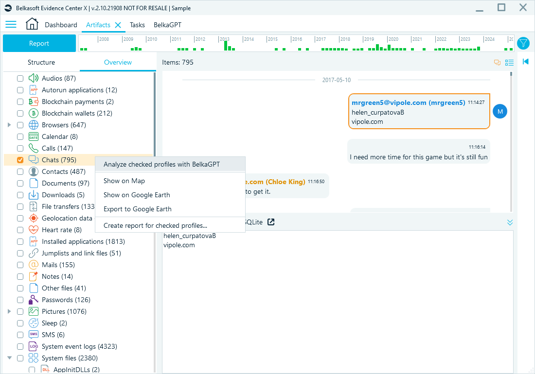 Running BelkaGPT analysis on selected Chat node.