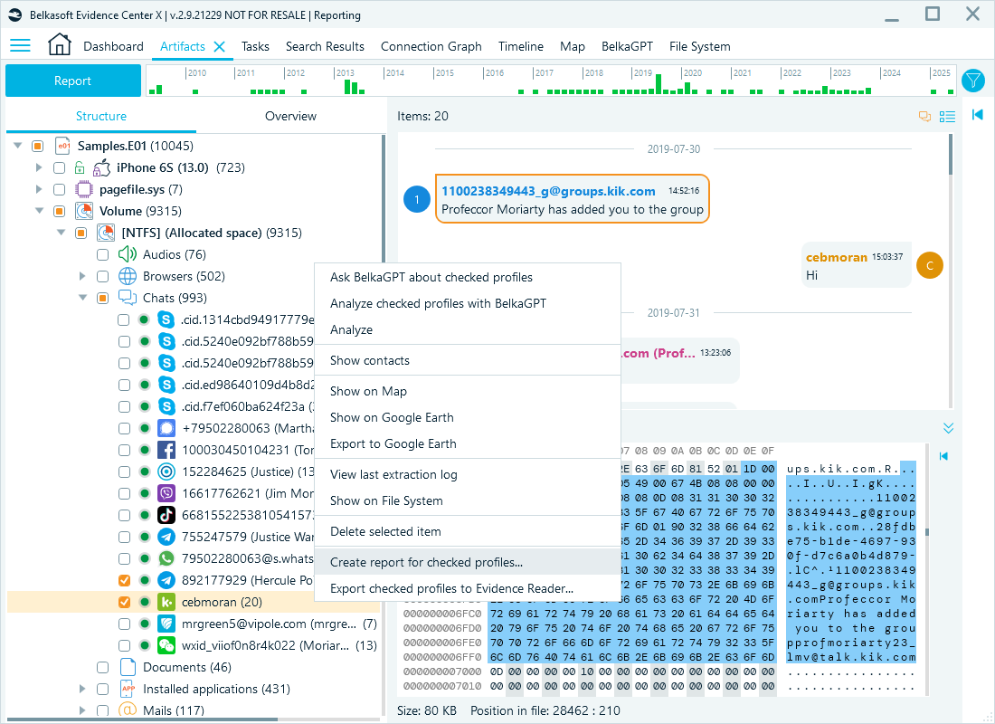 Dashboard window in Belkasoft X