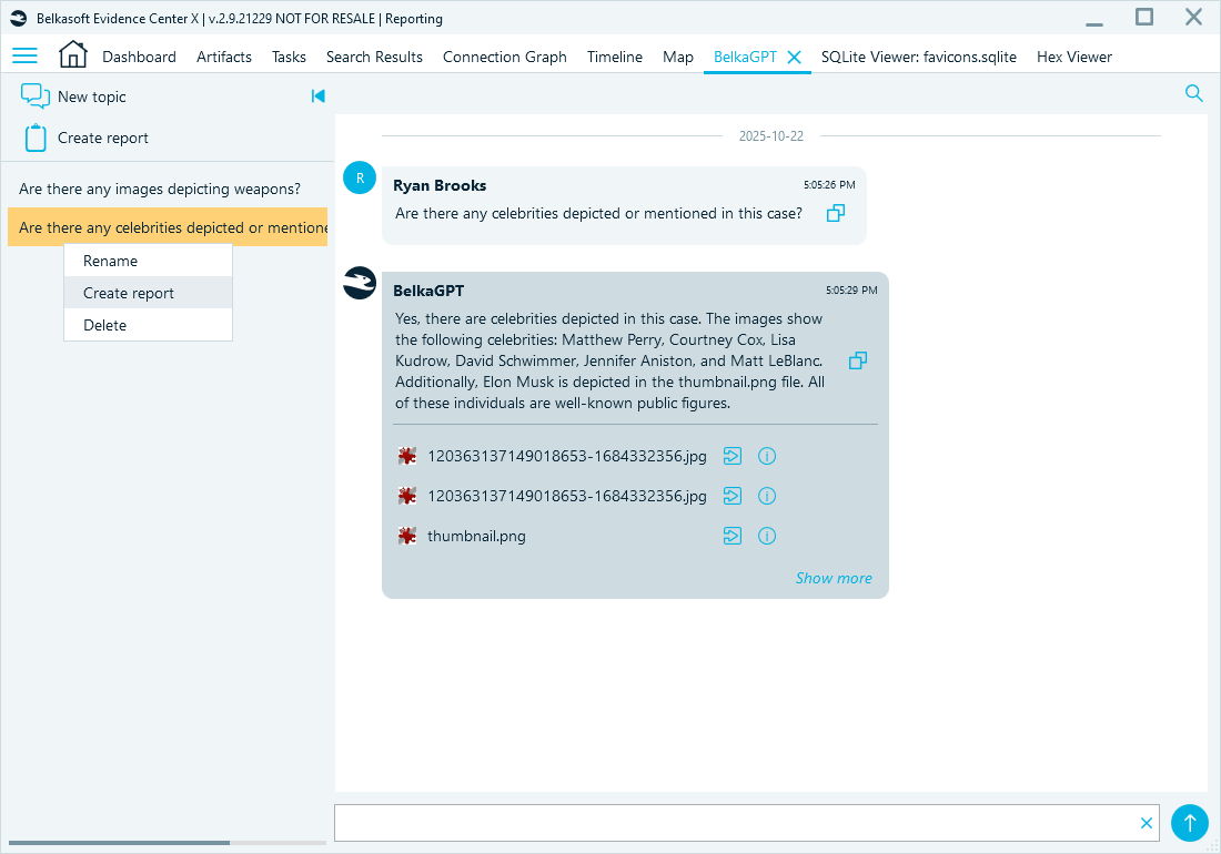 Creating a BelkaGPT report in Belkasoft X