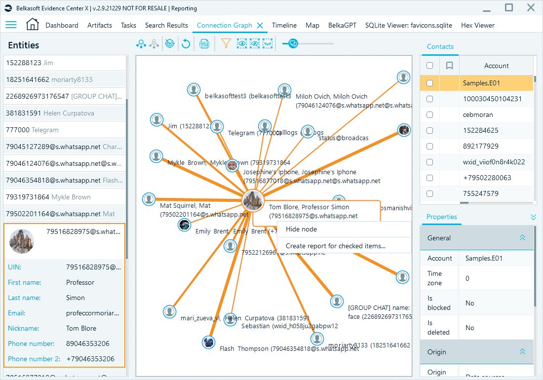 Creating a Connection graph report in Belkasoft X