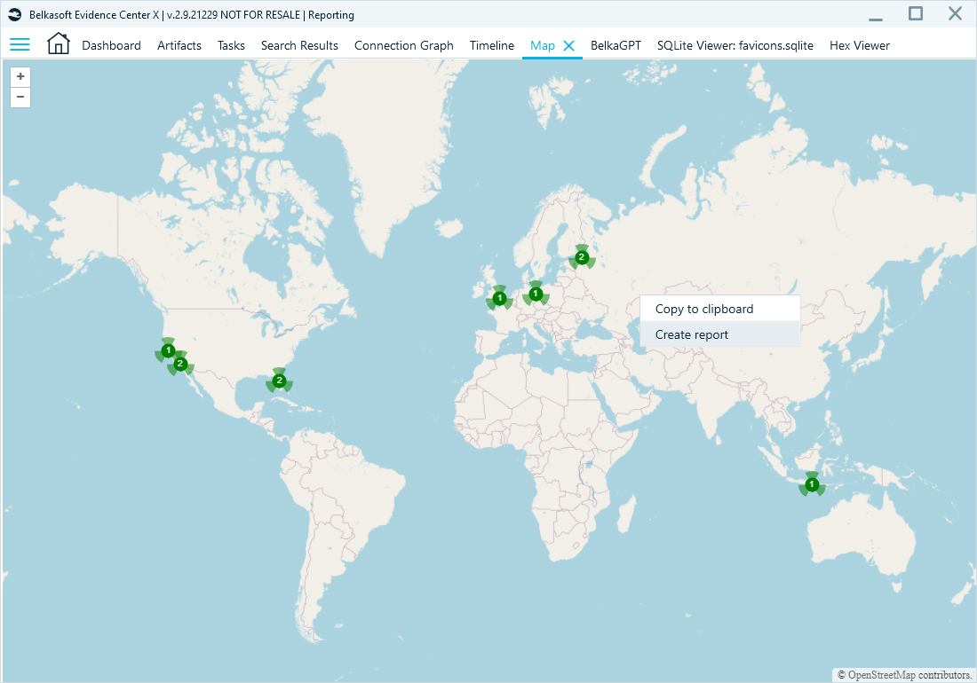Creating a report from the Map window in Belkasoft X