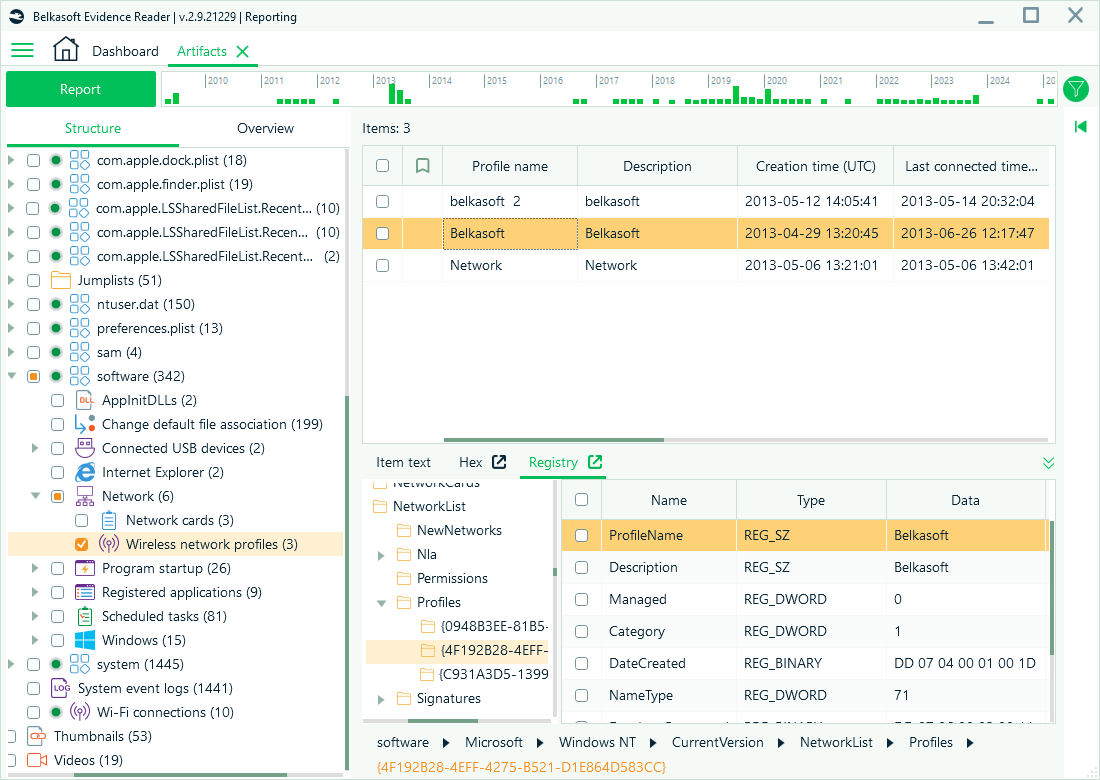 Evidence Reader export results
