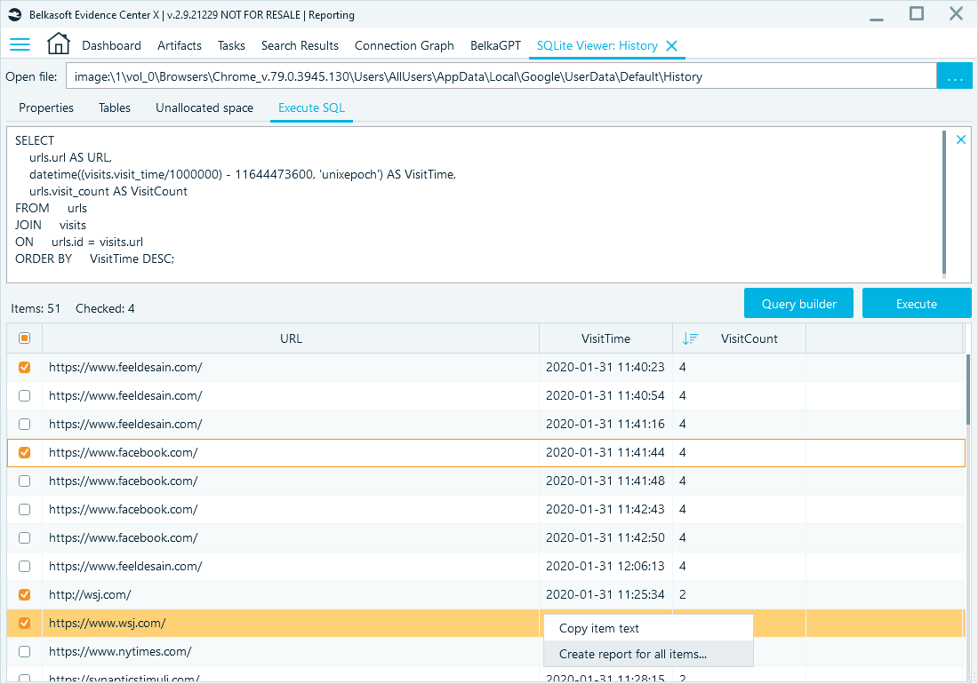 Creating a report from SQL Viewer's query results