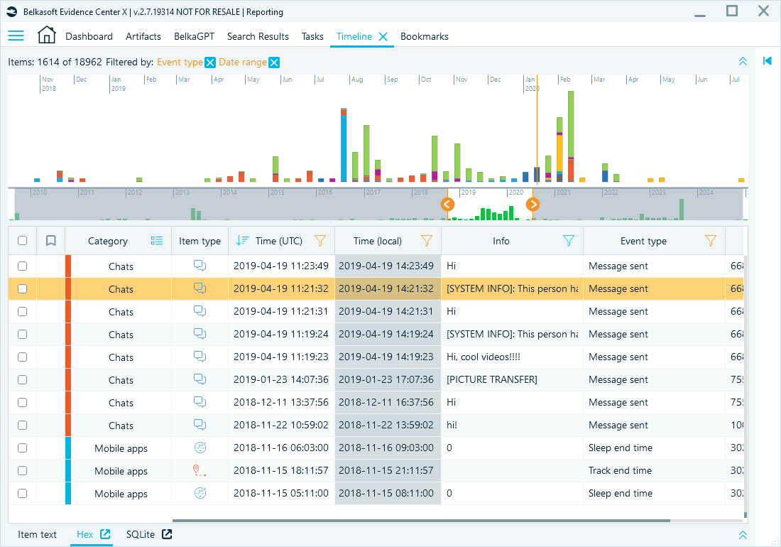 Calculated timestamp highlighted in the Timeline window