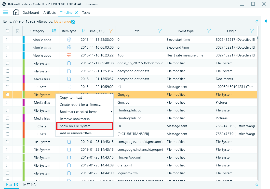Show on File System menu option in the Timeline window