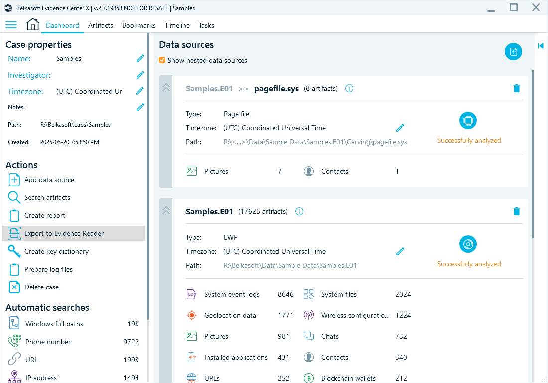 Export to Evidence Reader option in the Belkasoft X’s dashboard