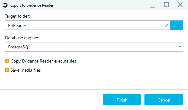 Export to Evidence Reader window