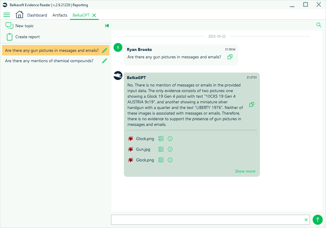 BelkaGPT window in Belkasoft Evidence Reader