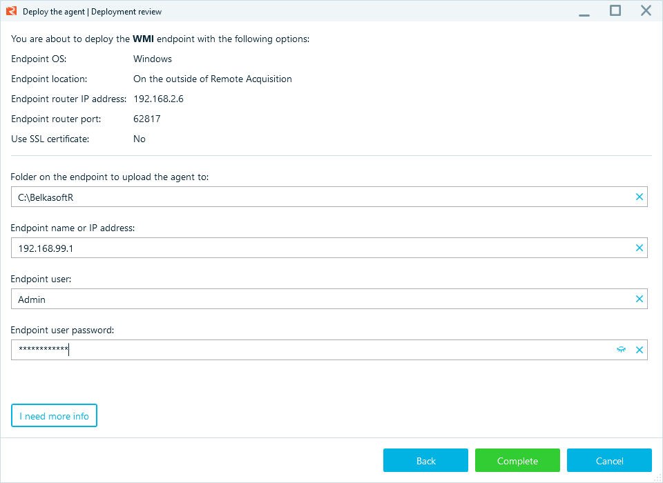 Belkasoft R WMI deployment window