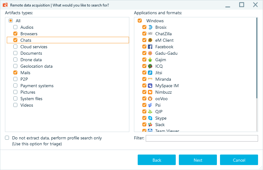 Belkasoft R acquisition artifact types windows