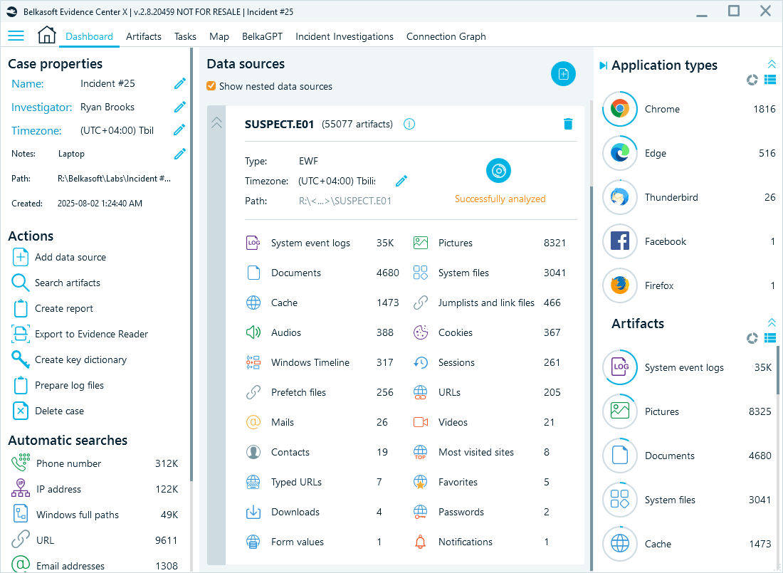 Belkasoft X dashboard window