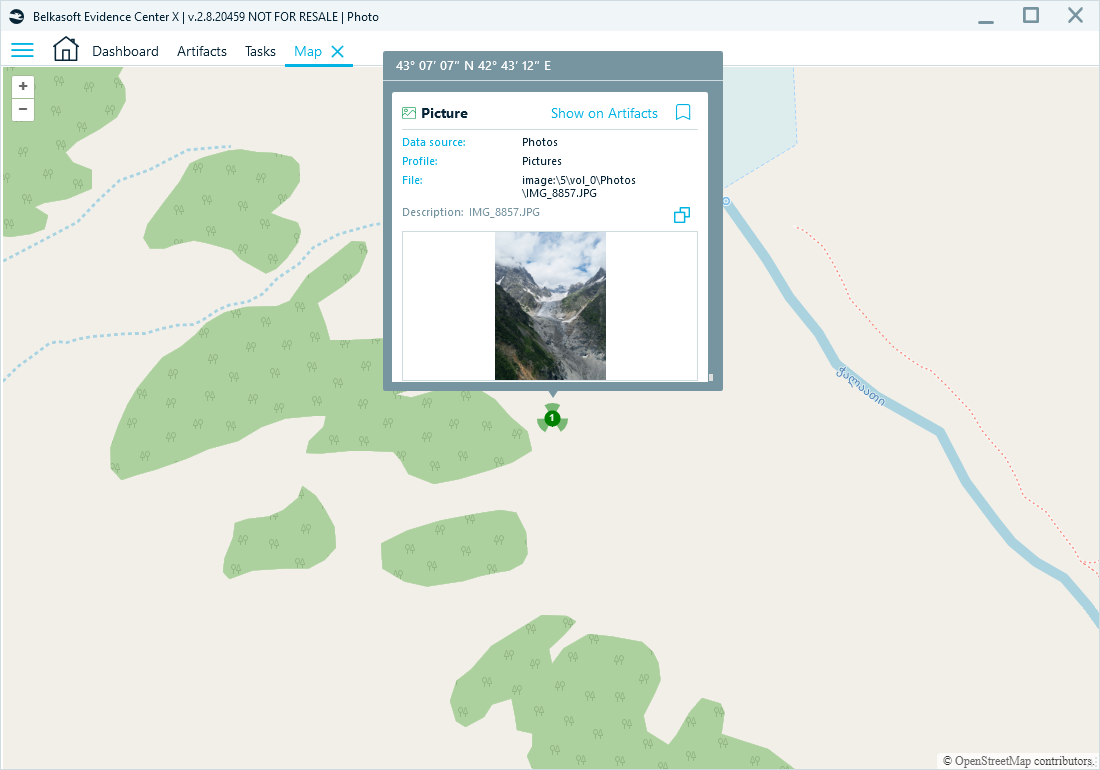 Photo geolocation shown in the Map window
