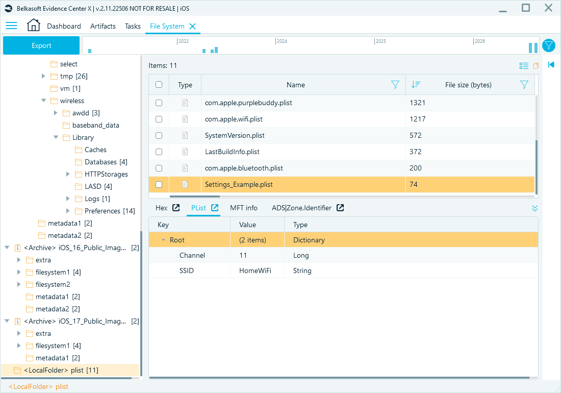 Example .plist opened in Belkasoft X