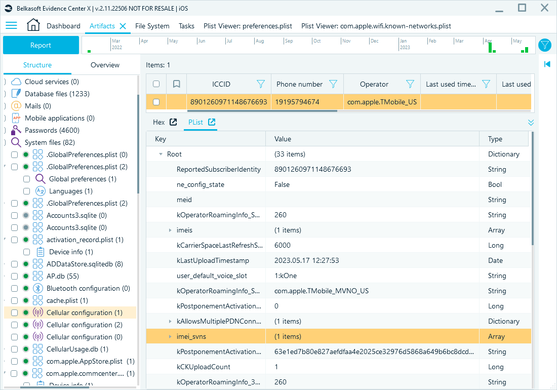 Plist Viewer in the Tools View panel of Belkasoft X for a plist-based artifact