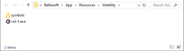Volatility folder containing the Volatility executable file and symbols