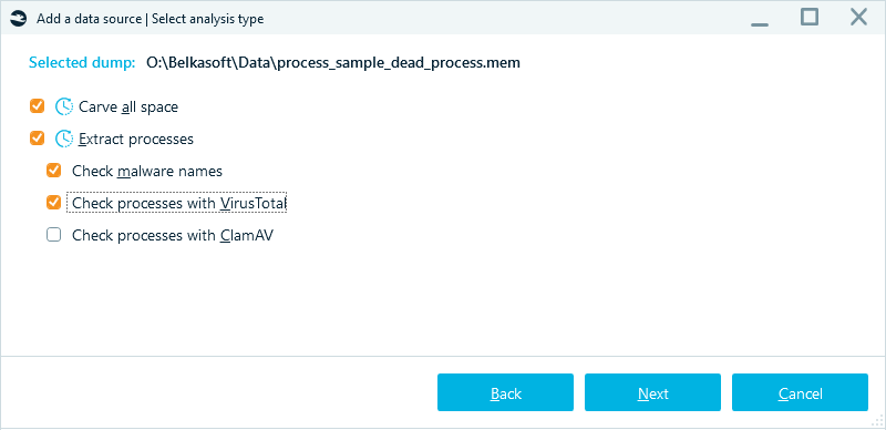 Memory analysis settings in Belkasoft X