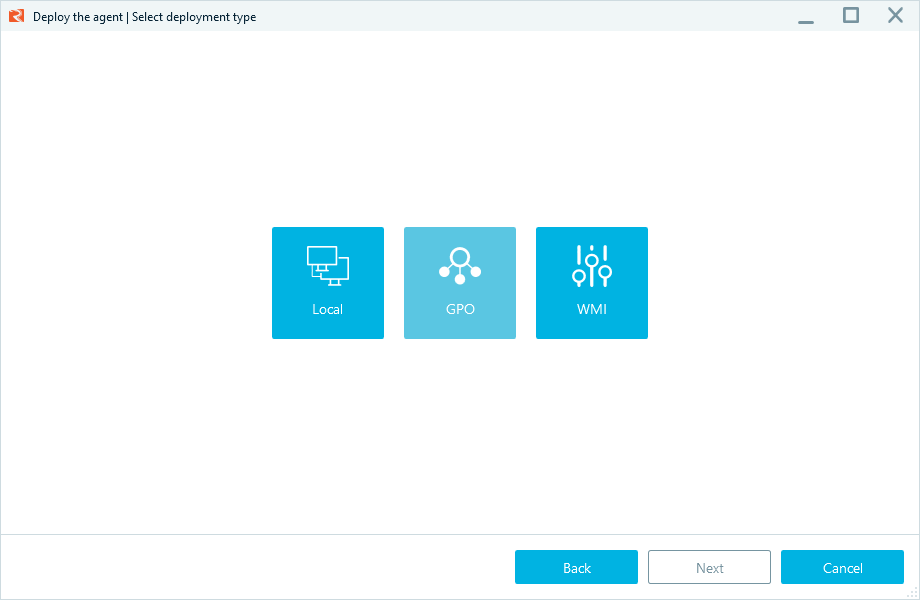 Belkasoft R deployment window with local, GP, and WMI options