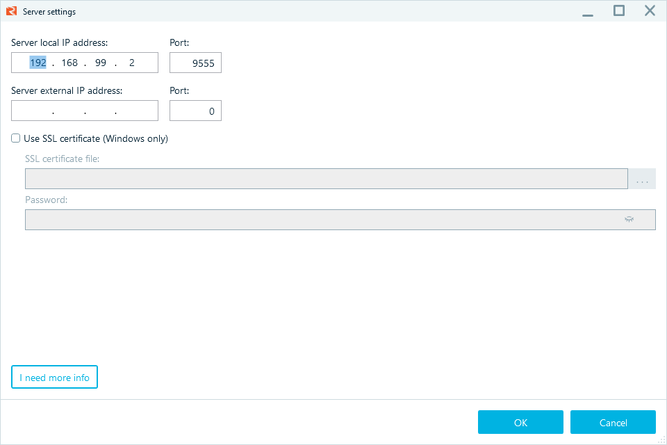 Belkasoft R server settings window