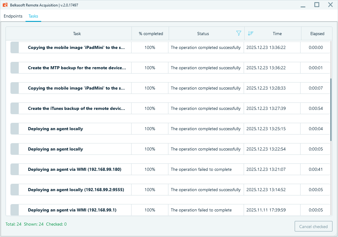 Belkasoft R Tasks window