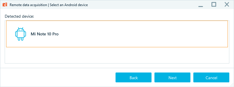 Select an Android device options window
