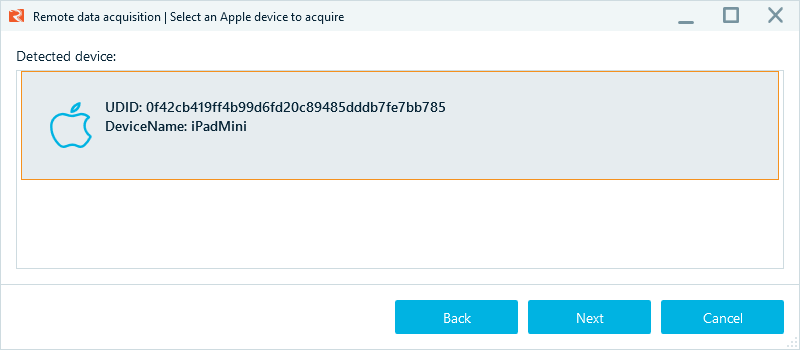 Select an iOS device options window