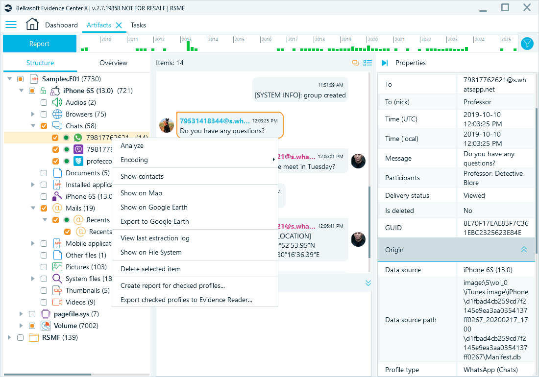 An example of the Create report option for checked profiles in the context menu.