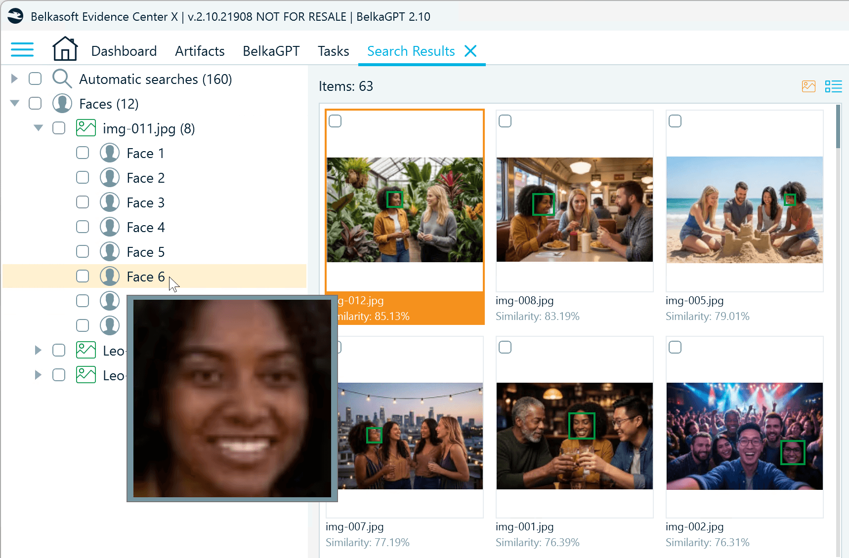 Similar face search results