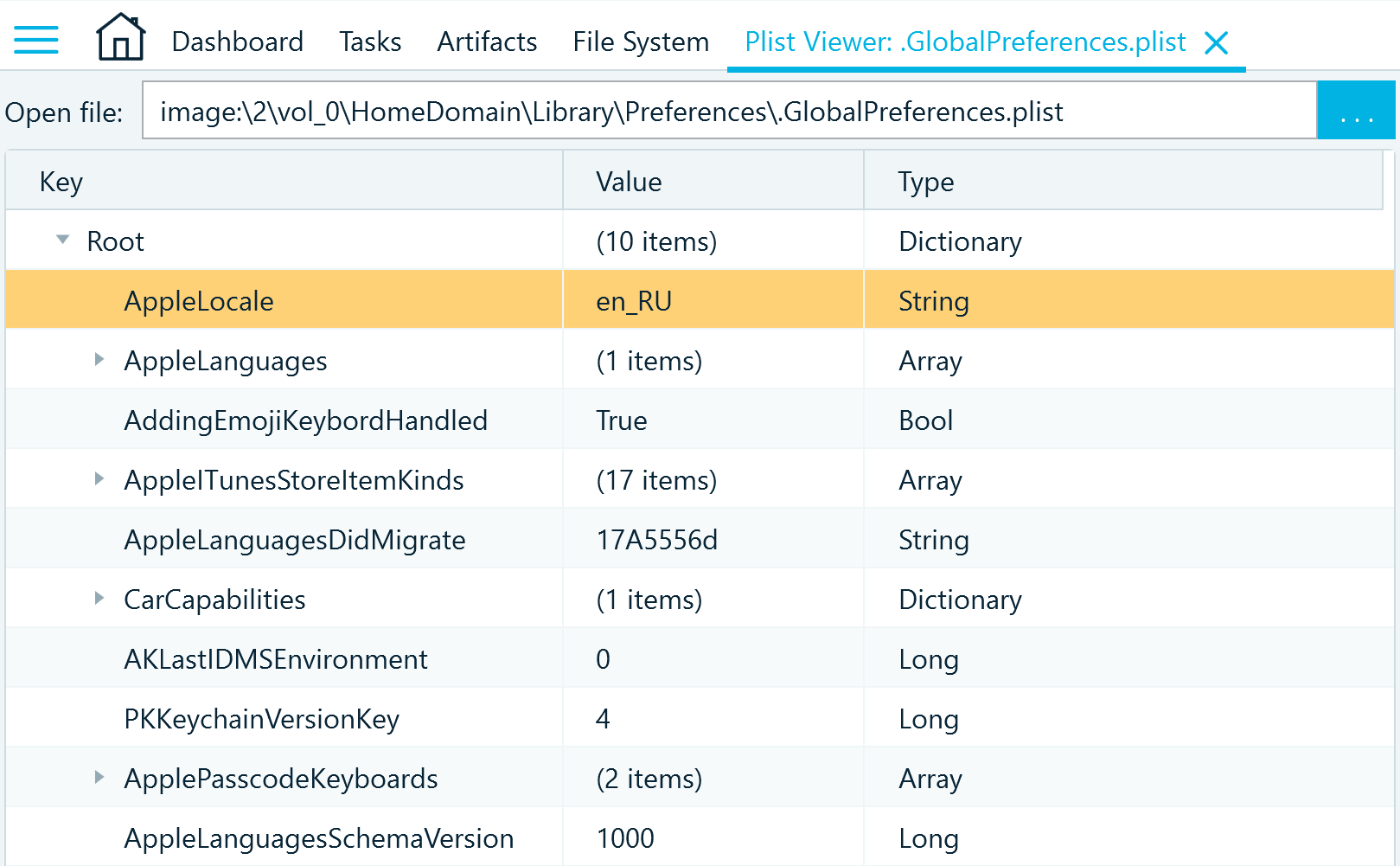 Inspecting data in PList viewer