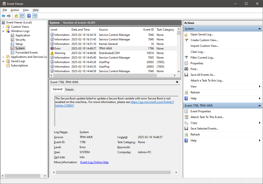 Windows Event Viewer interface