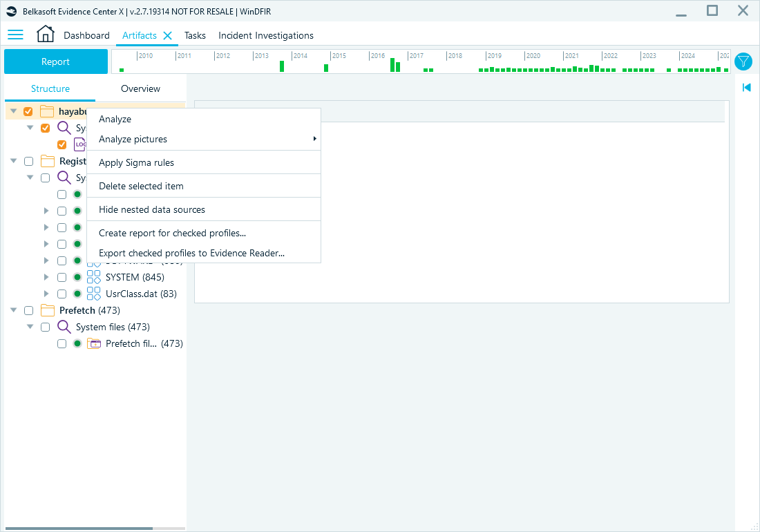 Menu highlighting how to apply Sigma rules from the Artifacts window